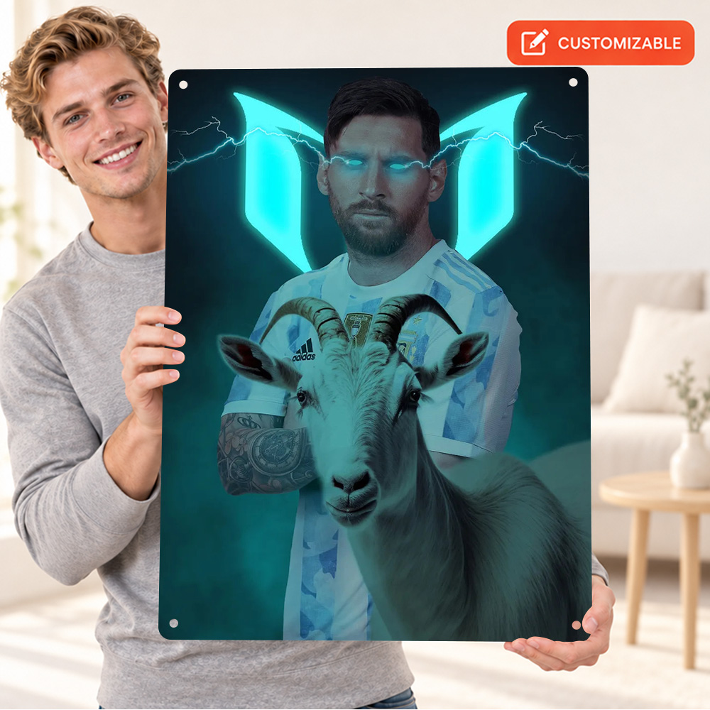Home Gym Neon Sign - Lionel Messi met GOAT Shadow voetbalprint,